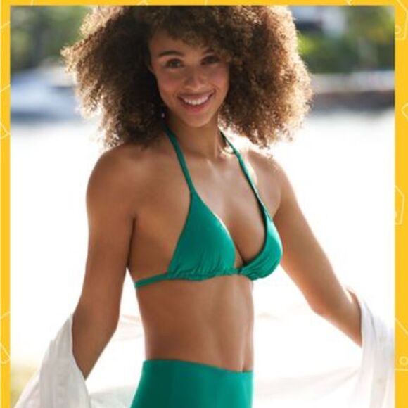 Spanx Triangle Ruched Halter Mystic Green Bikini Swim Top Size Large - Picture 1 of 7